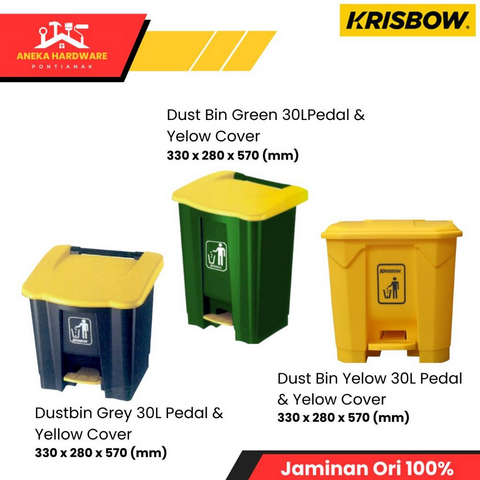 Krisbow 30 Ltr Tempat Sampah Plastik Pedal - Abu-abu/kuning/Hijau