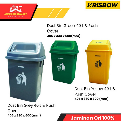 Krisbow 40 Liter Tempat Sampah Plastik Push Cover - Hijau Kuning AbuAbu